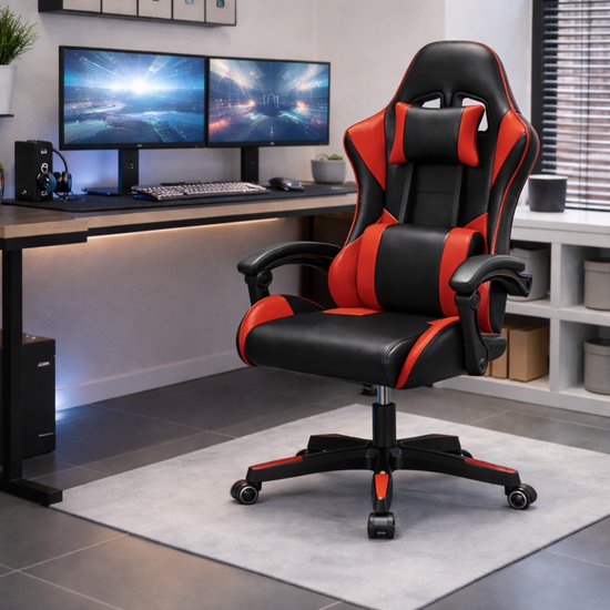 Bayt Gaming Stuhl - Gaming Stuhl - Komfort Gamer Stuhl - Schwarz und rot