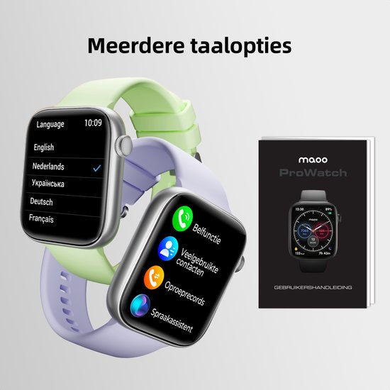 Maoo ProWatch AMOLED Smartwatch Damen und Herren - Milaneseband und 3 Silikonbänder - Schrittzähler - Herzfrequenzmesser - Blutdruckmesser - Schlafmonitor - Multisport - Geeignet für Android und iOS - Silber