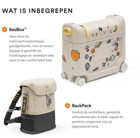 Stokke® JetKids™ Reisetset BedBox 46 cm, 2-teilig – Handgepäck-Trolley mit 4 Rollen (Moonglow White)