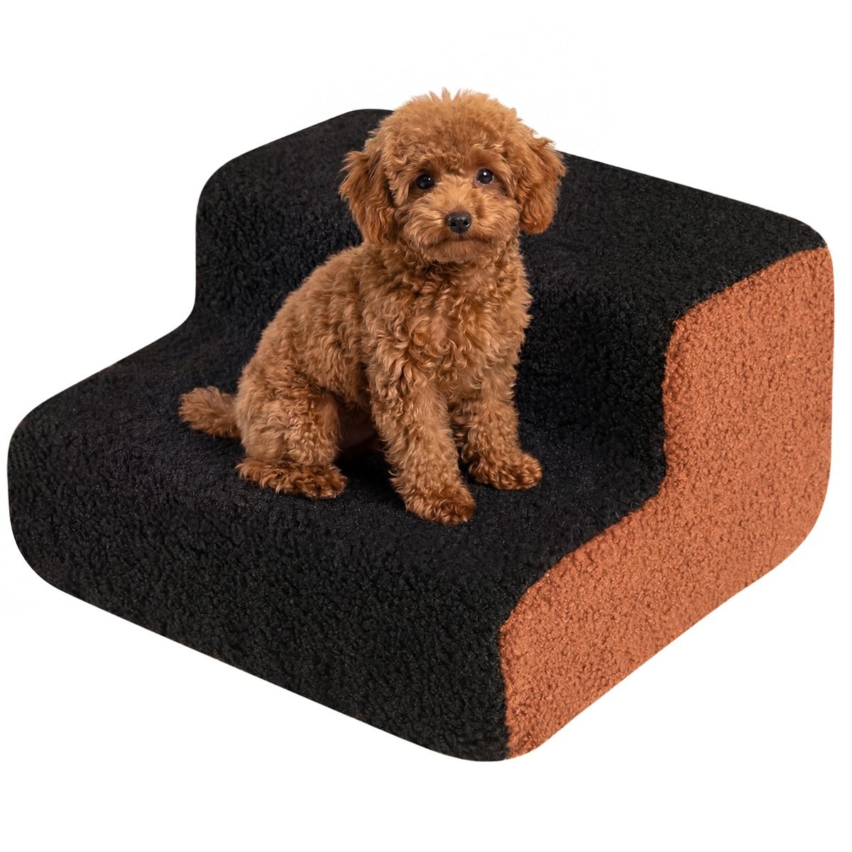 Coast Hundetreppe mit 2 Stufen – flexible Haustiertreppe – rutschfest – schwarz und braun/grau und weiß