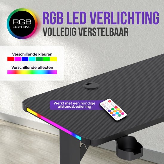 Avalo Gaming-Schreibtisch – 160 × 100 × 75 cm – L-förmiger Eckschreibtisch – Gaming-Schreibtisch mit LED-Beleuchtung – Tisch – Schwarz – Ecke rechts