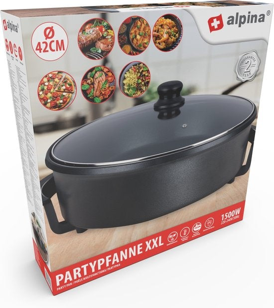 alpina Elektro-Kasserolle mit Deckel - Party-Pfanne 42cm - Antihaft und Thermostat - 1500W