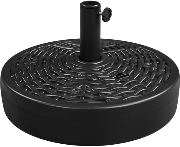 Yaheetech Sonnenschirmständer in Rattan-Optik, befüllbar mit Wasser oder Sand – geeignet für Sonnenschirmstangen mit Ø 38/48 mm – Ø 50 x 30 cm – schwarz