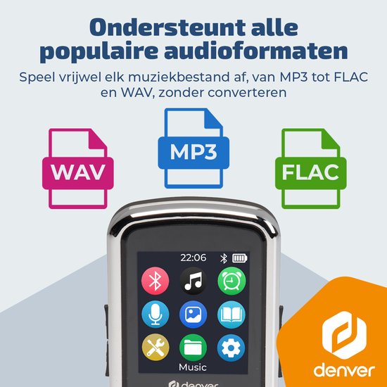 Denver MP3 Player inkl. Ohrhörer - Erweiterbar bis zu 128GB - Shuffle/Repeat Modus - Kinder und Erwachsene - Befestigungsclip - AUX - MPS320B - Schwarz