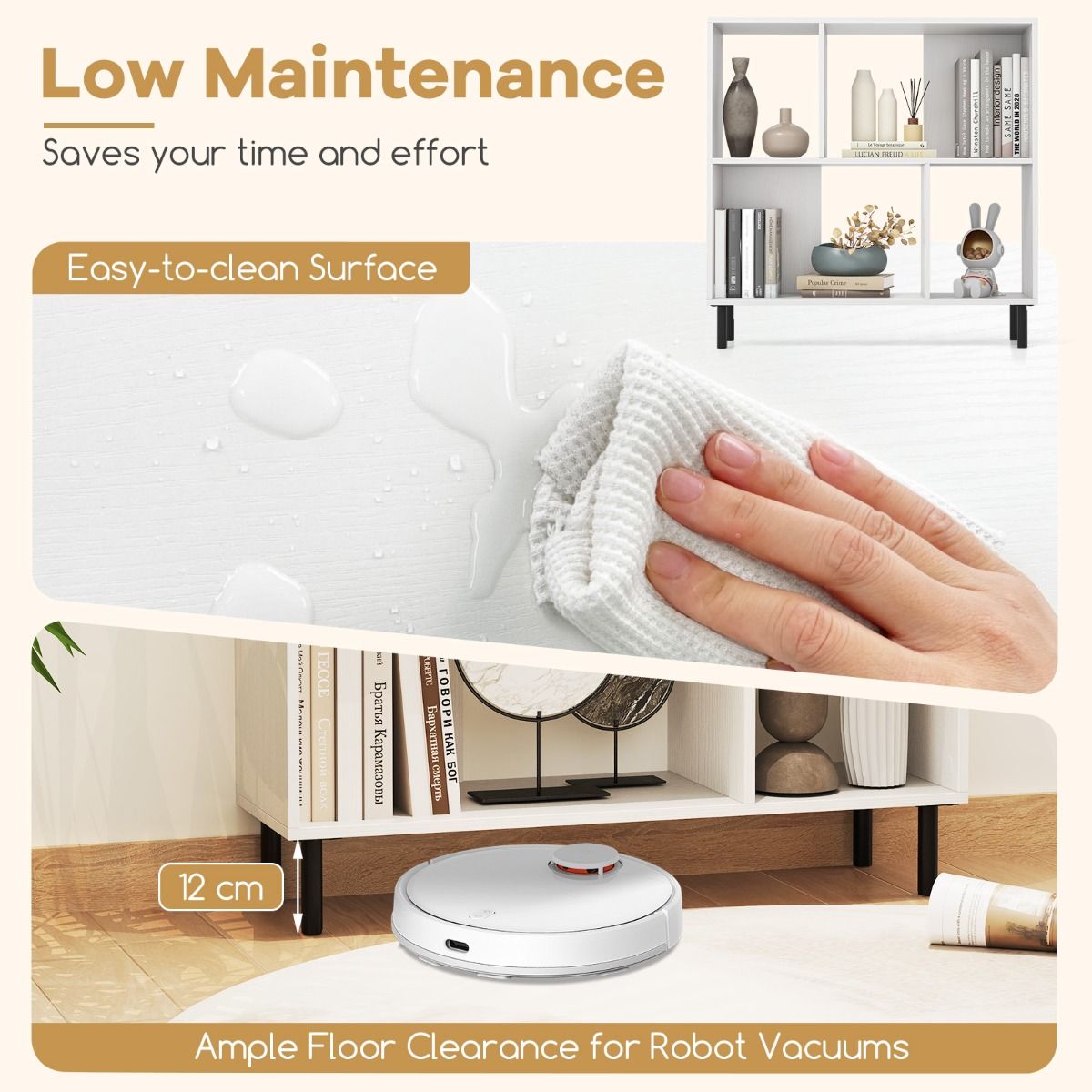 Coast 4-Cube Bücherregal 90 x 30 x 90 cm Weiß - 2-stufiges Regal mit Metallbeinen für Büro und Zuhause