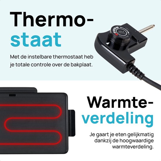 MOA Elektrische Grillplatte - Teppanyaki-Grillplatte - Tischgrill - Gourmet-Set - 2000W - Schwarz