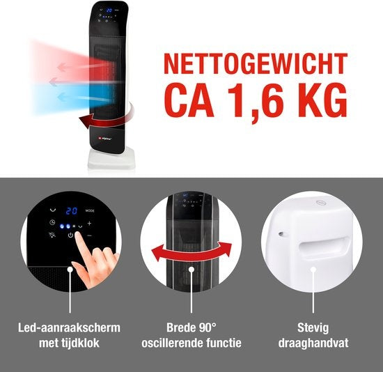 alpina Elektroheizgerät - Keramik-Heizlüfter - auch zum Kühlen - Timer - Fernbedienung - Schwenkfunktion - 2000W - Schwarz-Weiß