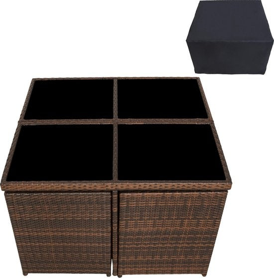 tectake - Geflecht-Gartensitzgruppe Manhatten - inkl. Schutzhülle - schwarz/braun- 403845