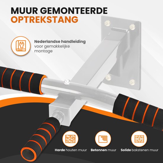TTD® Premium Klimmzugstange - Klimmzugstation - Wandklimmzugstange - Dip Station - Dip Bars - Home Sports - Home Fitness - Hochwertige Materialien - Extra stabile Befestigungsteile - Heimtraining - Weiß/Orange