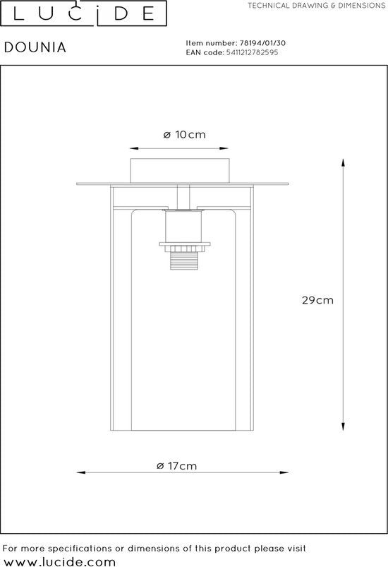 Lucide DOUNIA Deckenleuchte – Ø 17 cm – E27 – Schwarz