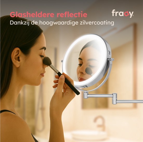 Fraay® Make-up-Spiegel mit LED-Beleuchtung - 10-fache Vergrößerung - Vergrößerungsspiegel mit Licht - wiederaufladbar - Rasierspiegel - Badezimmerspiegel - Chrom