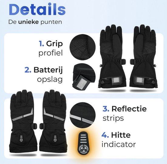 Qualitá® Beheizte Handschuhe - Wasserabweisend - Elektrische Handschuhe - Mit Touchscreen-Kompatibilität - Wintersport - Wiederaufladbar - Größe XL