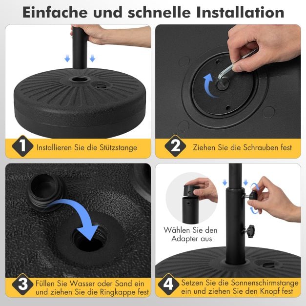 Coast Sonnenschirmständer, befüllbar, 19,5 l – Sonnenschirmständer für Ø 38/48 mm – Befüllbar mit Wasser oder Sand – Schwarz