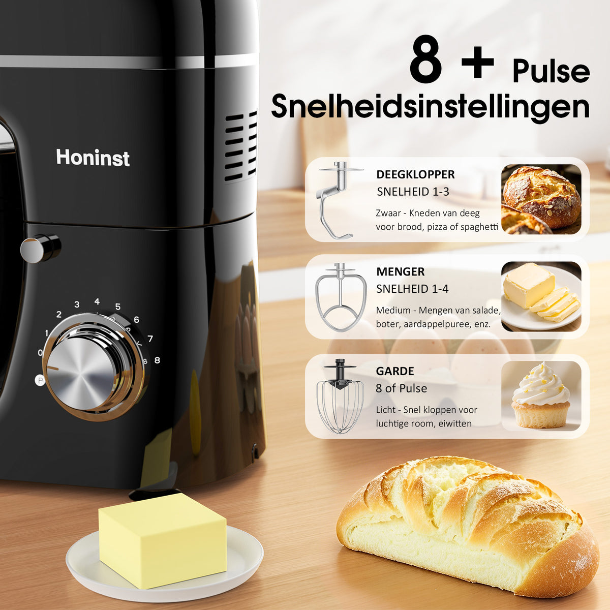 Honinst 7-in-1-Multifunktions-Standmixer – 6,5 QT, 8 Geschwindigkeitsstufen, kippbarer Kopf, Küchenmixer