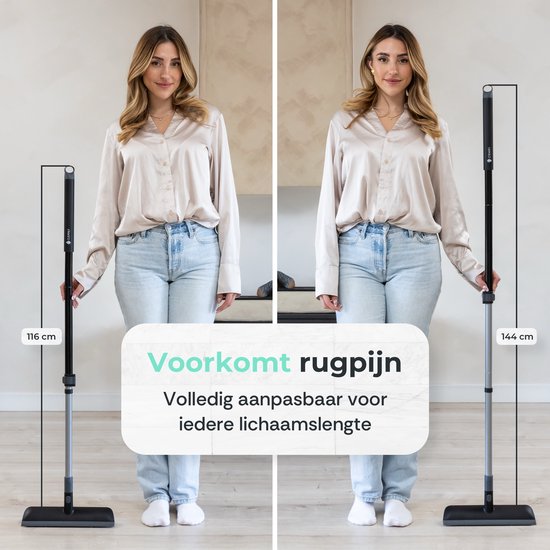 CLEANLY Schrubber und Bodenwischer mit Stiel - Reinigungsbürste - Schrubber - Schrubber mit Stiel - Schrubber - Wischer - Verstellbar 116-144 cm - Breite 30,5 cm - Schwarz, Grau