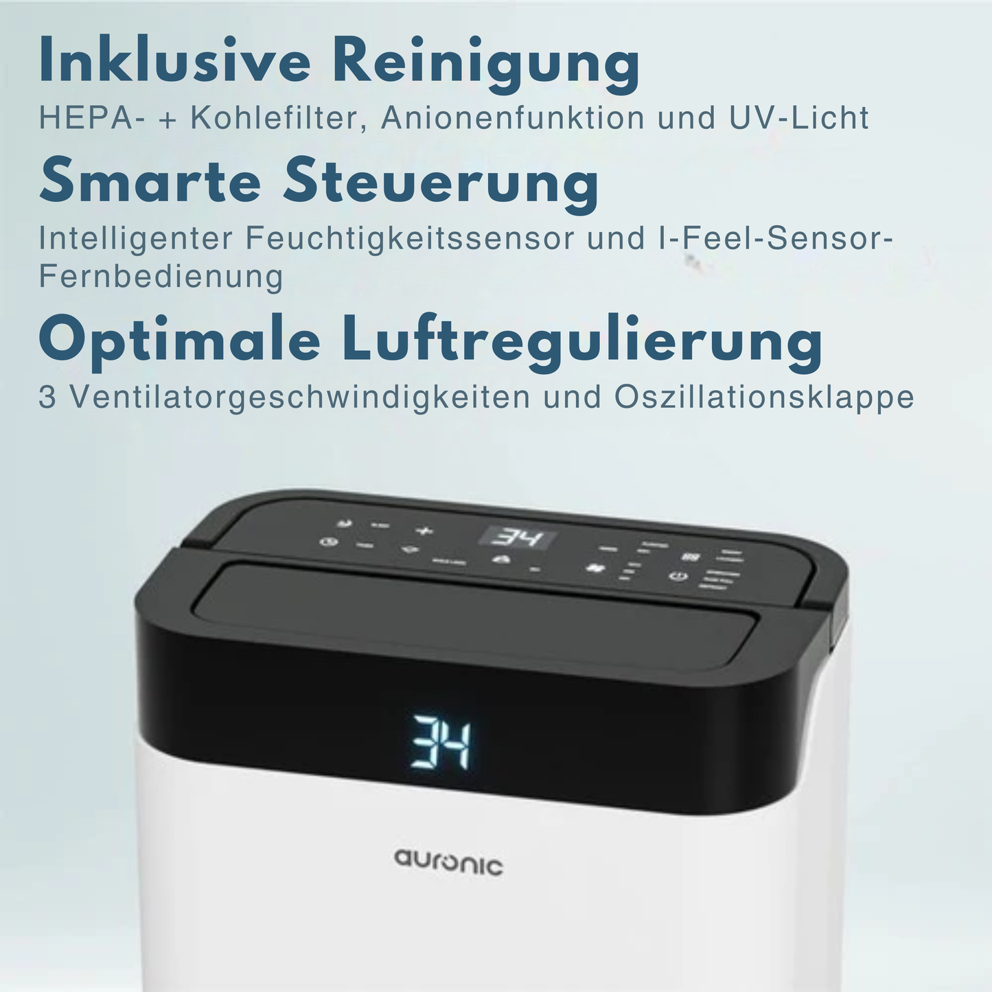 Auronic Luftentfeuchter und Luftreiniger - Better Plus Serie - Entfeuchtet 12L pro Tag - 5L Wassertank - Schlafzimmer, Badezimmer, Wohnzimmer und Büro - Weiß