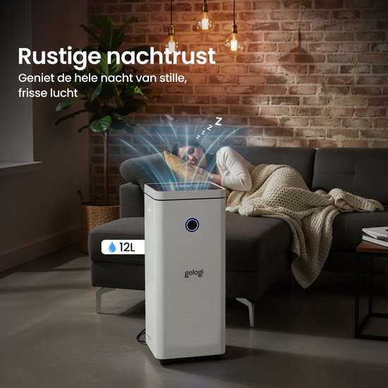 Gologi Luftentfeuchter mit App - Entfeuchtet bis zu 12L pro Tag - Wasch-Trocken-Funktion - Für Zuhause - Geeignet für Keller, Schlafzimmer, Badezimmer und Wohnzimmer - Luftentfeuchter - Feuchtigkeitsfresser gegen Schimmel - Weiß
