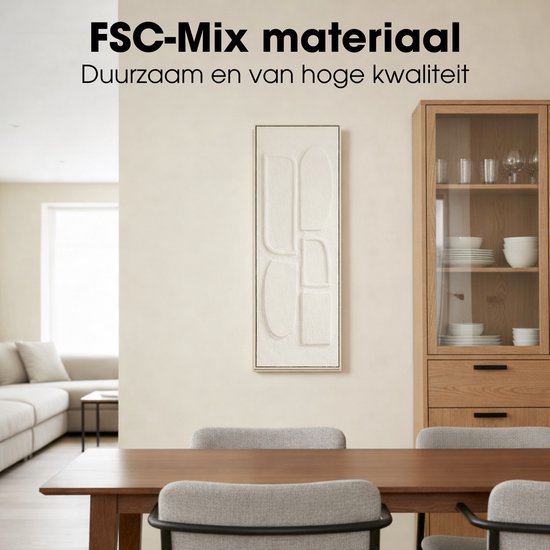 Mica Decorations Wanddekoration – Wandpaneel mit abstrakter Kunst, 90 x 30 x 3 cm – Wohnaccessoire für Wohnzimmer oder Schlafzimmer – Off-White