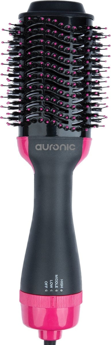 Auronic - 3-in-1 Haartrocknerbürste rund - Lang/Kurz/Style/Locken - Schwarz/Pink