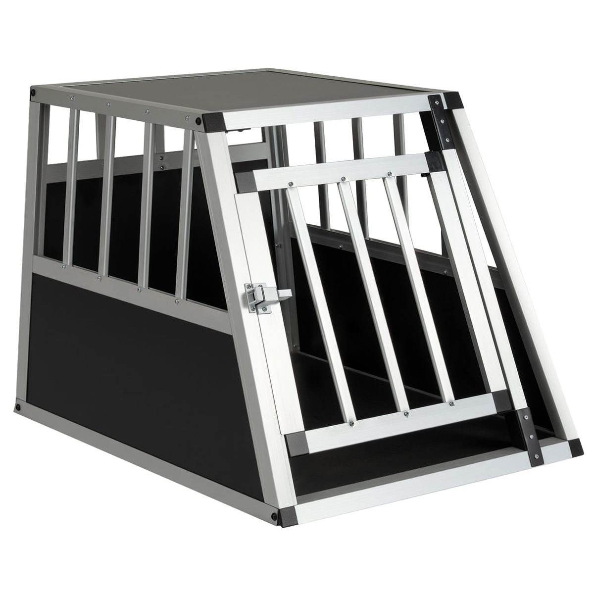 Coast Tiertransportbox – abschließbare Tür – herausnehmbare Trennwand – Aluminium – 69,5 x 54 x 50,5 cm – silber und schwarz