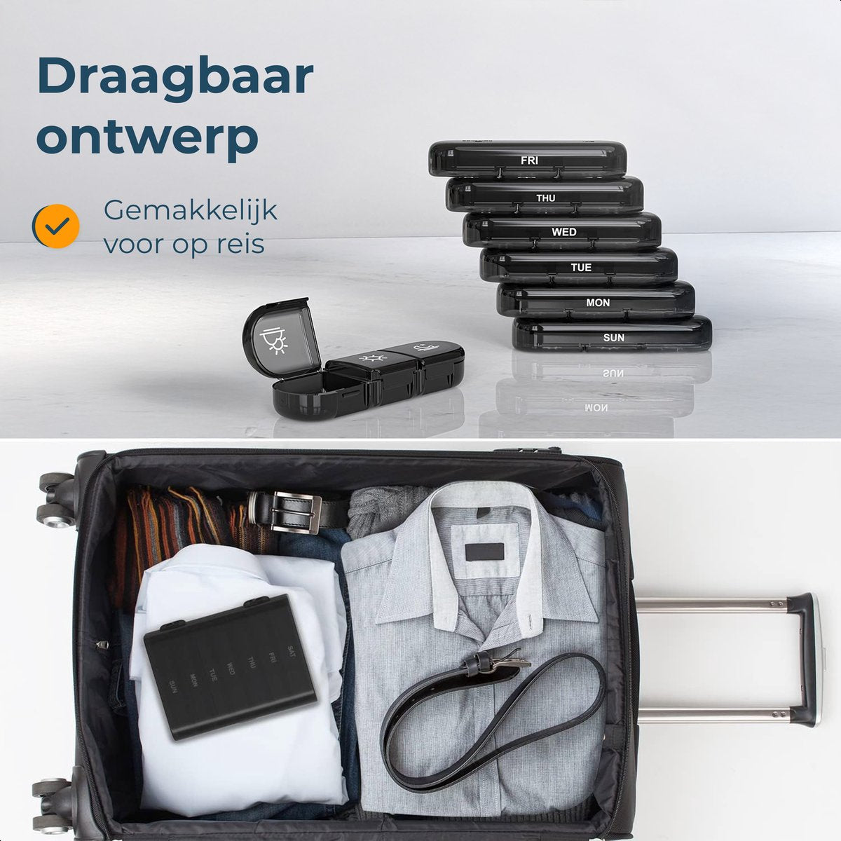 Alyze Medizin-Box 7 Tage Schwarz 15,6 x 12 x 4,2 cm - Pillenbox BPA-frei mit 3 Fächern pro Tag - Kompakte und langlebige Medikamentenbox