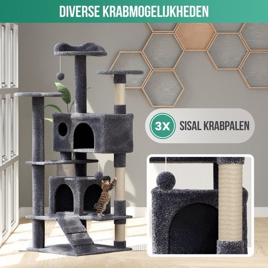Avalo Katzenkratzbaum mit 7 Ebenen - 137x50x50 CM - Dunkelgrau