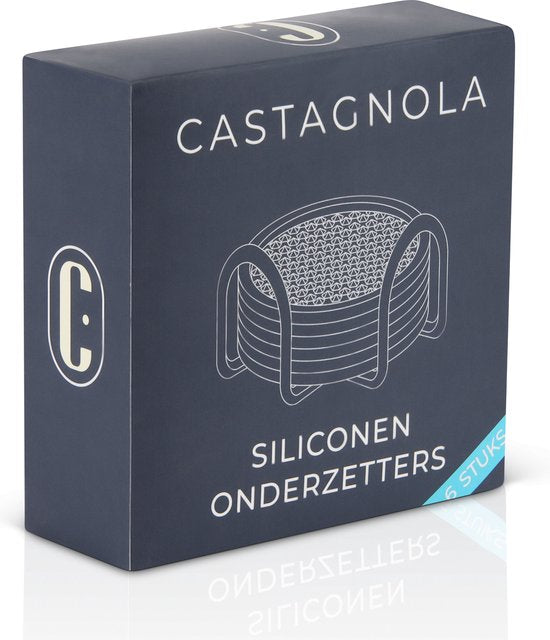 Castagnola Silikon-Untersetzer - Untersetzer für Gläser - Design-Untersetzer mit Halter - Untersetzer-Set - Anti-Rutsch - 6er-Set - Schwarz