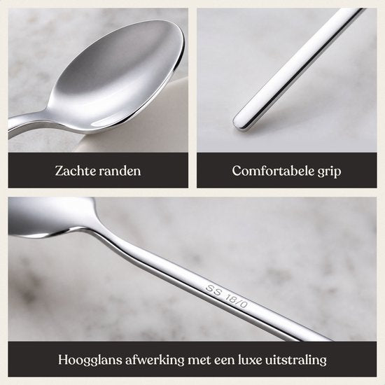 Deleca 12-teiliges Teelöffel-Set „Amor“ – Dessertlöffel / Kaffeelöffel – 14,2 cm – Edelstahl / Silber