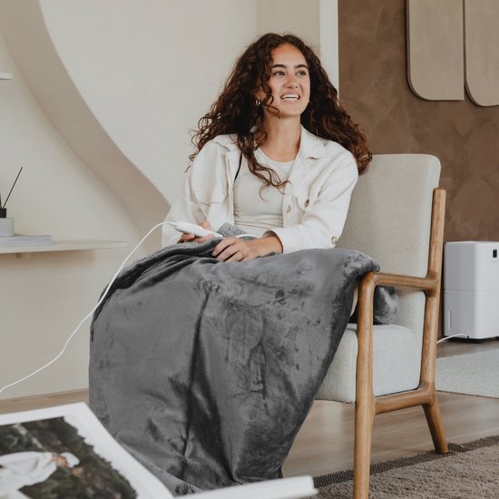 Bloomfold - Heizdecke - 180 x 160 cm - waschbar - 2 Personen - 9 Stufen - Mit Timer - Flanell- Grau