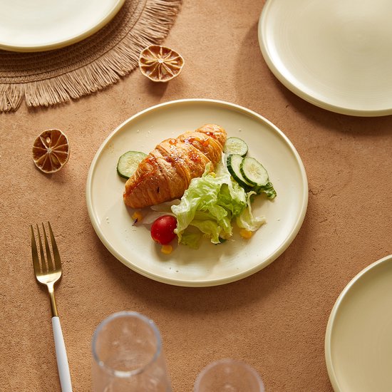 4er-Set Essteller (Ø 21,8 cm / 8,5 Zoll), Tellerset, Frühstücksteller, Dessertteller, Geschirrset für 4 Personen, Geeignet für Restaurants, Gastronomie, Feiern, Familienfeste, Bankette und Picknicks, mikrowellen- und spülmaschinenfest, Keramik