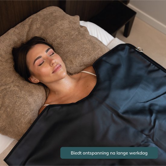 ComfortFlow Infrarot-Decke - 35 bis 85º - Inkl. Entgiftungsdecke - Infrarot - Rotlichttherapie - Sauna - Rotlichttherapie - Lampe - Wärme - Elektrisch - Decke - Für Muskeln, Fibromyalgie und Gelenke - Leder schwarz