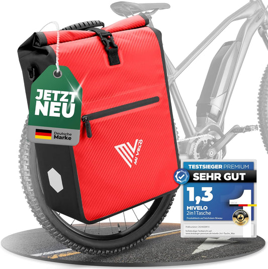 MIVELO 2-in-1 wasserdichte Gepäckträgertasche für Gepäckträger - Rot Carbon - 22 L