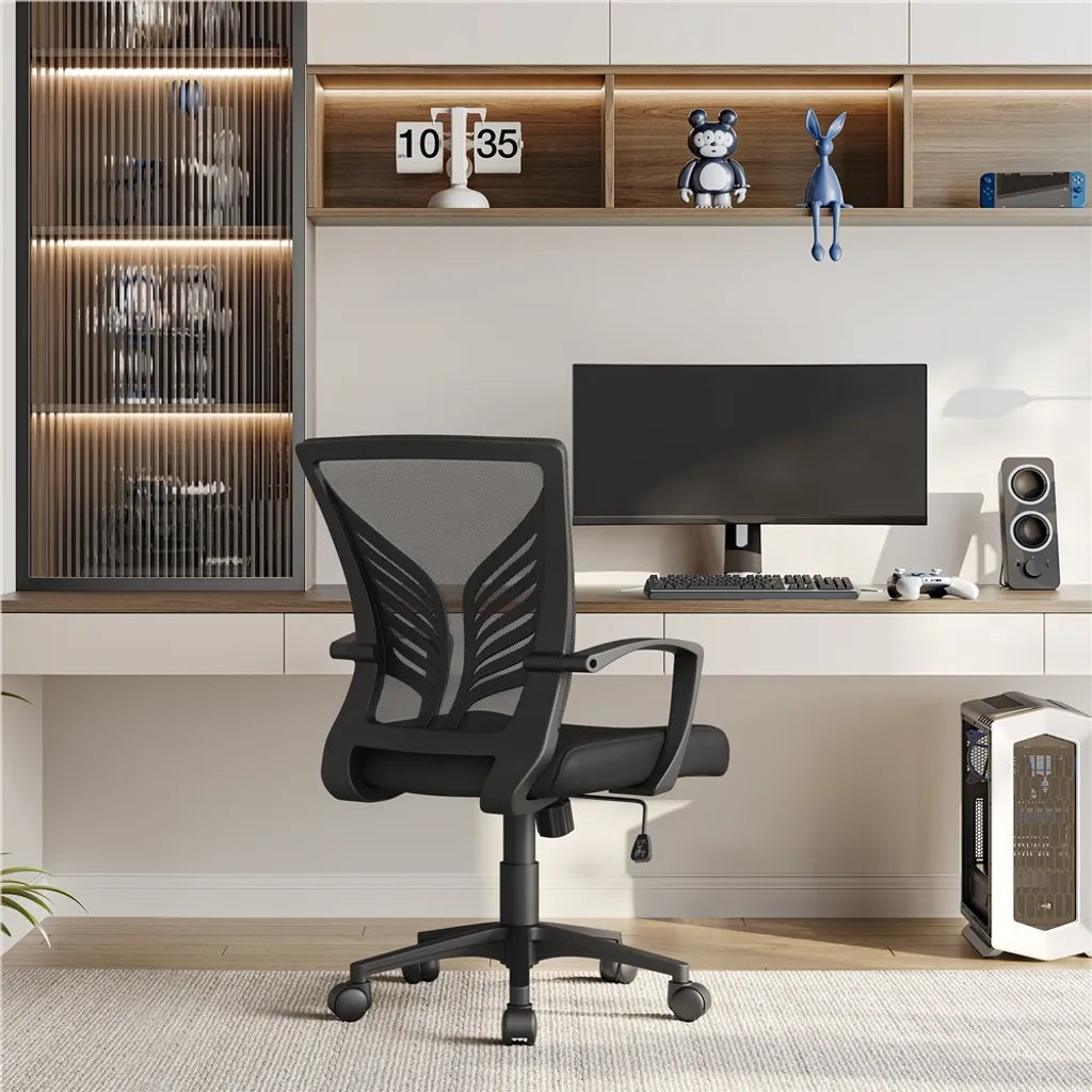 Yaheetech Bürostuhl - Ergonomisch - Mit Wippfunktion - Verstellbar - Drehbar - Schwarz