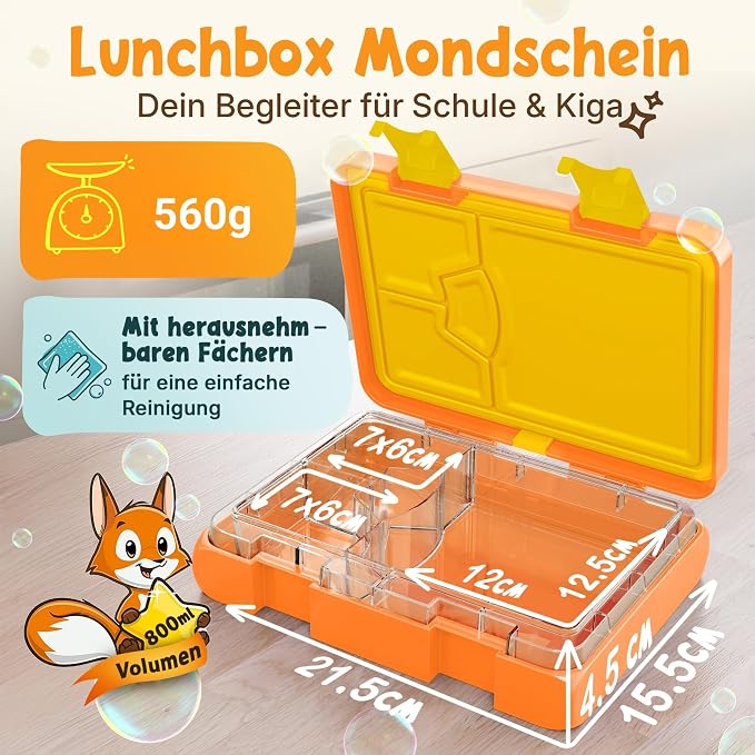 Funkelfuchs Bento-Lunchbox – Auslaufsicher – Tritan & ABS – BPA-frei – Spülmaschinenfest