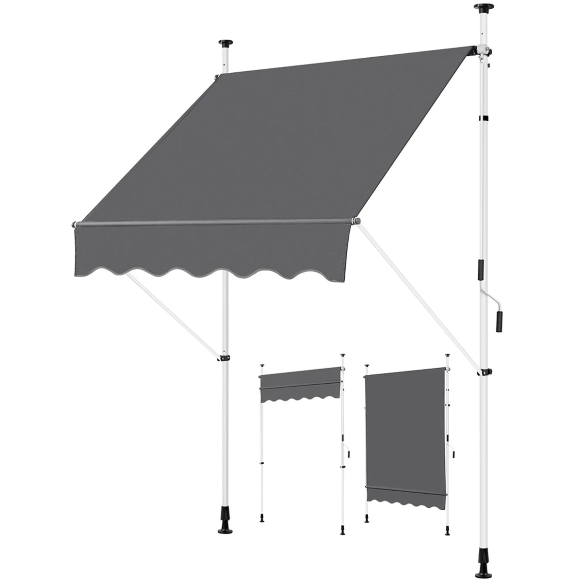 Yaheetech Klemmsonnenschirm mit Handkurbel - mit höhenverstellbaren Teleskopstangen und wasserabweisendem Tuch und Schutzfüßen - für Balkon und Terrasse - dunkelgraues Polyester und Metall - 150 x 180 x 210-300 cm