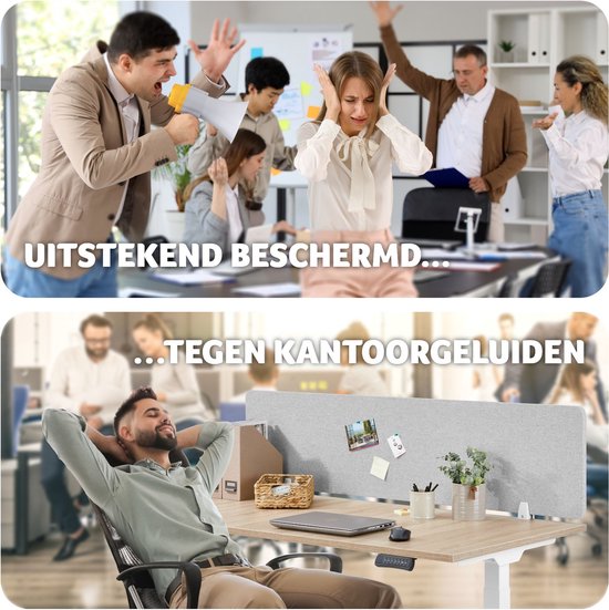 tectake Schreibtisch-Trennwand Noisy - Mit schallabsorbierendem PET-Kern - Inklusive 2 Befestigungsclips - Größe (LxB) 160 x 40 cm - Grau