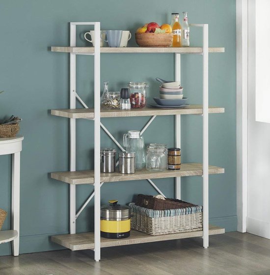 Wandschrank Sturdy - offenes Bücherregal - Industriedesign - 140 cm hoch weiß