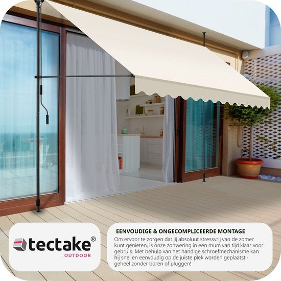 tectake - Klemmmarkise - Sonnenschirm - Markise - Verstellbar - Klemmmarkise - Sonnenschirm Balkon - 350 x 180 cm - beige - Markise - 404966
