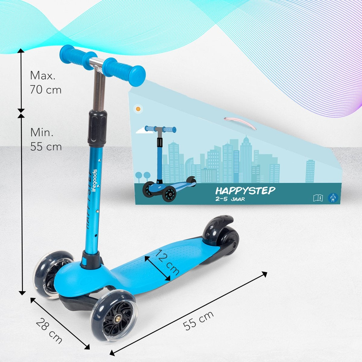 LifeGoods HappyStep Kinder-Roller - Alter 2-5 Jahre - 3 leuchtende Räder - Jungen/Mädchen - Blau