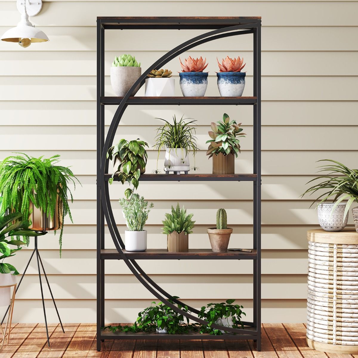 Coast Bücherregal mit 5 Fachböden – geschwungenes Design – Metallgestell – braun – 86 x 30 x 175 cm