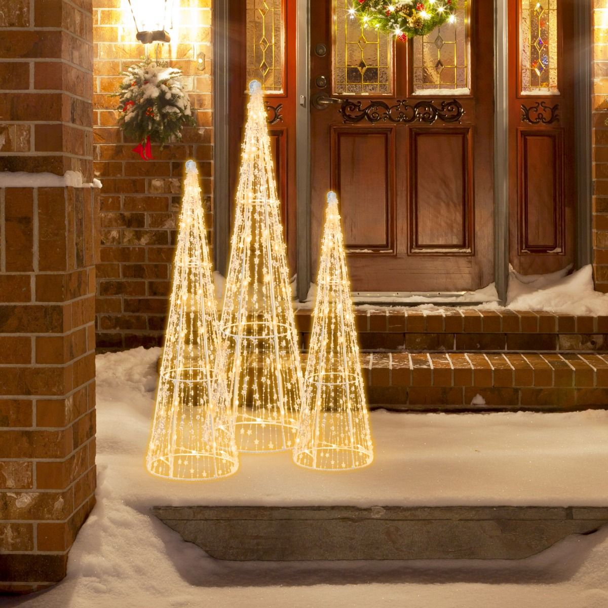 Coast Illuminated Christmas Cone Trees 3er Set - Warm White LED - Sterngirlanden - Weiß - 81 / 72 / 62 cm - Für Innen & Außen