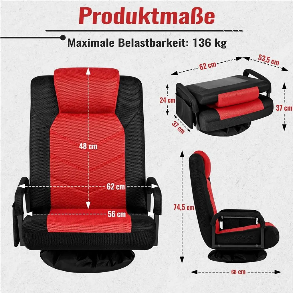 Yaheetech Drehbarer Gaming-Stuhl – Verstellbarer Gaming-Stuhl mit Armlehnen und Seitentasche