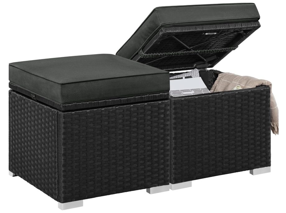 Yaheetech Rattan-Hocker, 2er-Set, schwarz/grau, 39,4 x 39,4 x 40,6 cm