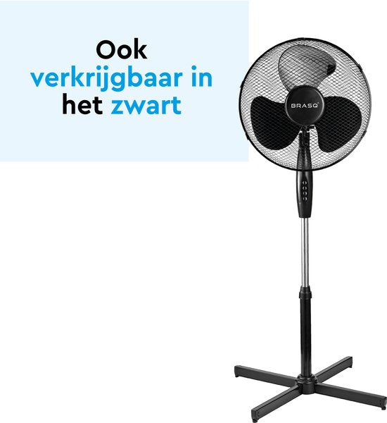 BRASQ Stativventilator - 40 cm - Weiß - Höhenverstellbar - 3 Geschwindigkeiten - 40 Watt