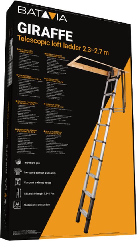 Batavia Telescopic Vlizotrap 2.30m - 2.70m Giraffe Air® - Kompaktes, benutzerfreundliches Design mit Griff, breite Stufen für Sicherheit, schnell zu installieren
