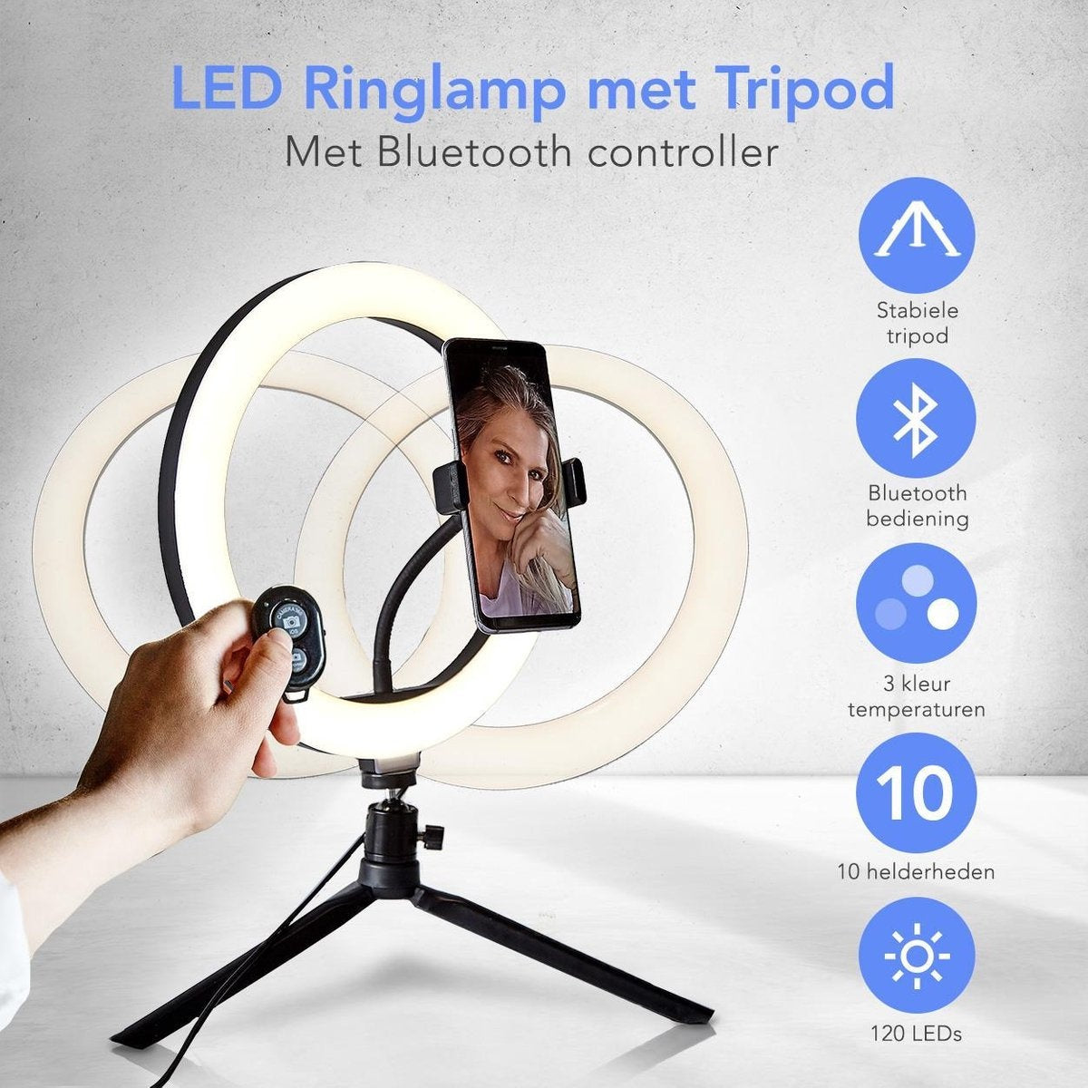 LifeGoods Ringlampe - LED - mit Stativ und Fernbedienung - Smartphone-Halterung - Schwarz
