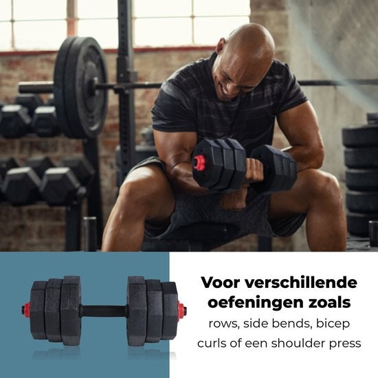 Umbro Hantelset - 20 KG - Verstellbare Kurz- und Langhanteln - Gewichte von 1,25 KG, 1,5KG und 2KG - Kunststoff