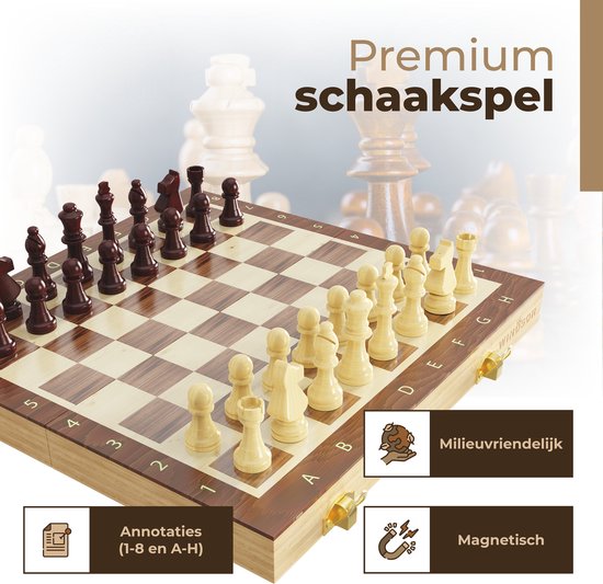 Windsor Schachbrett - mit Schachfiguren - 30 cm - Beschriftung - Schachspiel - Magnetisches Schachspiel - Schachspiel - Holz