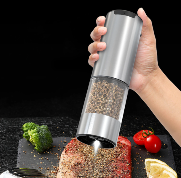 Cuisync Elektrisches Pfeffermühlen-Set – 2 Stück – Wiederaufladbar – Einstellbare Mahlstärke – Edelstahl – Silber