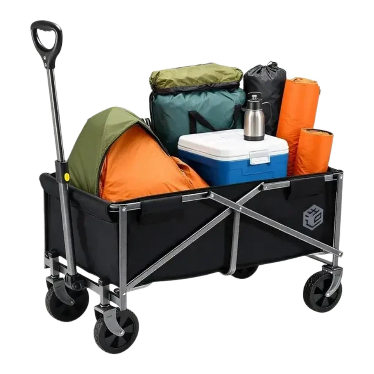 Ochama Faltbarer Handwagen 75 l – Schwarz – 100 kg Tragkraft – 360°-Lenkrollen – Zusammenklappbar